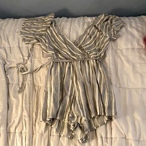 Altar’d State Blue & White Tie-Back Romper